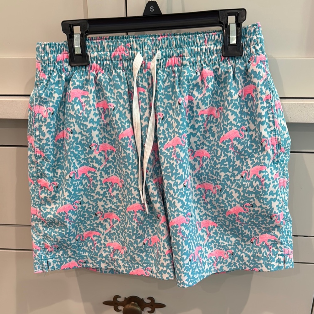 Chubbies Blue and Pink Flamingo Swim Trunks